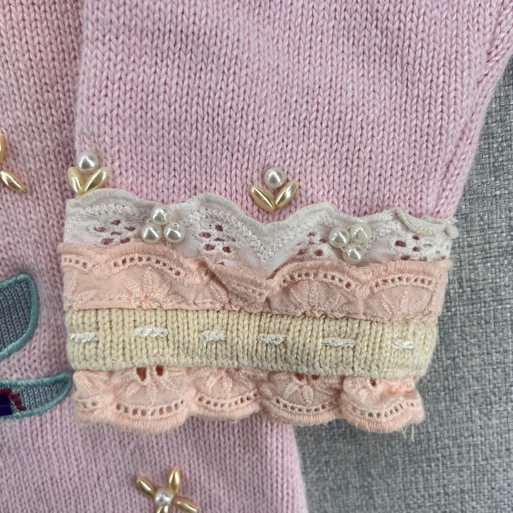 VTG Y2K Storybook Knits Tea Cardigan Sweater Women S Pink Embroidered Cottage - Picture 7 of 13